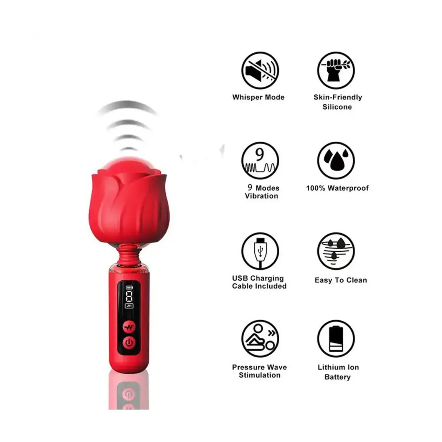 Rose Vibratör – 360° Döner Başlıklı, Sessiz ve Su Geçirmez, Dijital Ekranlı
