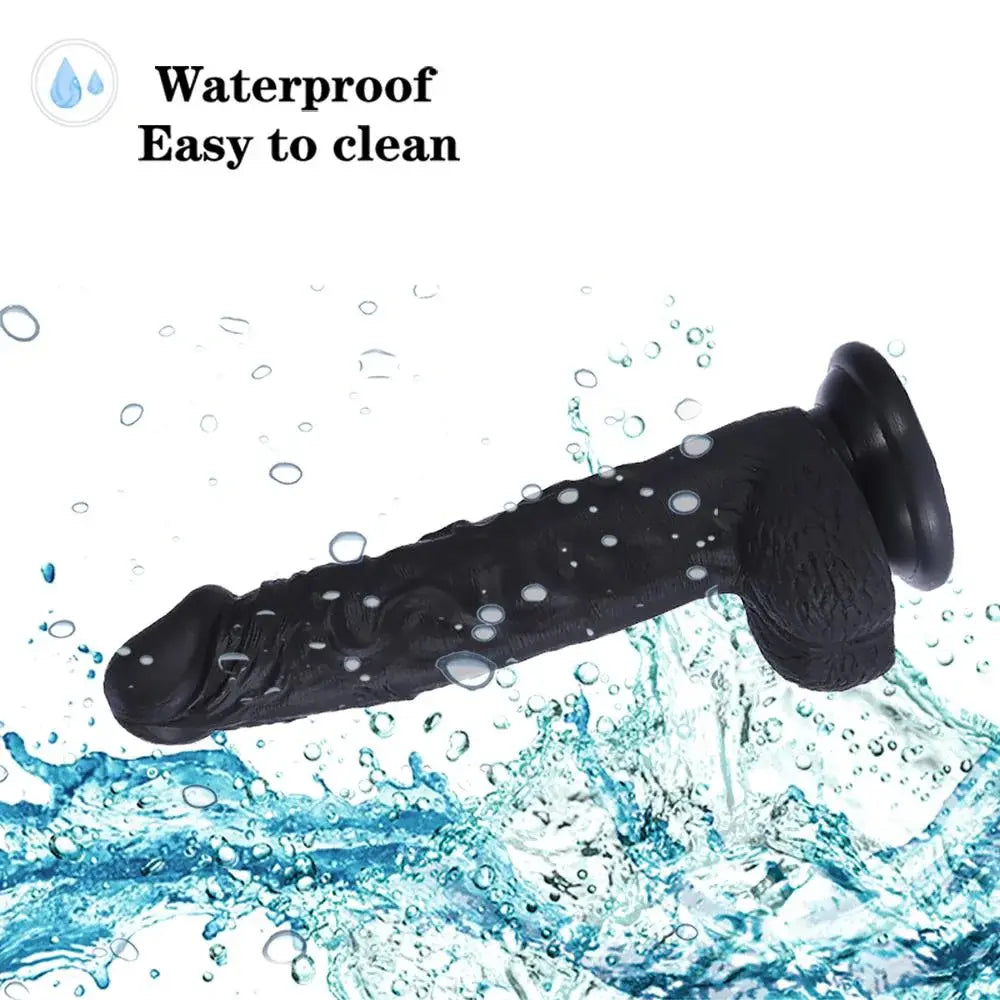 Gerçekçi Dildo: Siyah 22 cm Güçlü Vakum Tabanlı ve Esnek